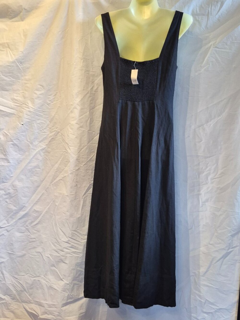 NWT GAP M Black Linen-Blend Midi Dress - Picture 7 of 8